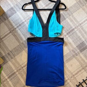 Bebe Blue and Black Colorblock Dress